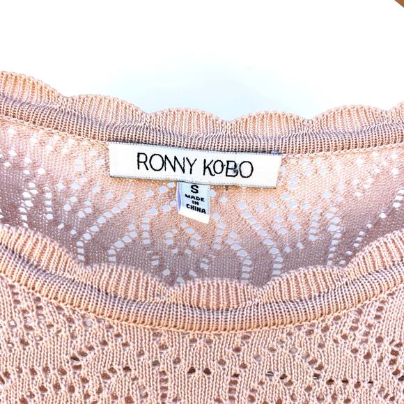Ronny Kobo Pink Ruffle Pointelle Lace Long Sleeve Small Romantic Top Blouse - Picture 4 of 9
